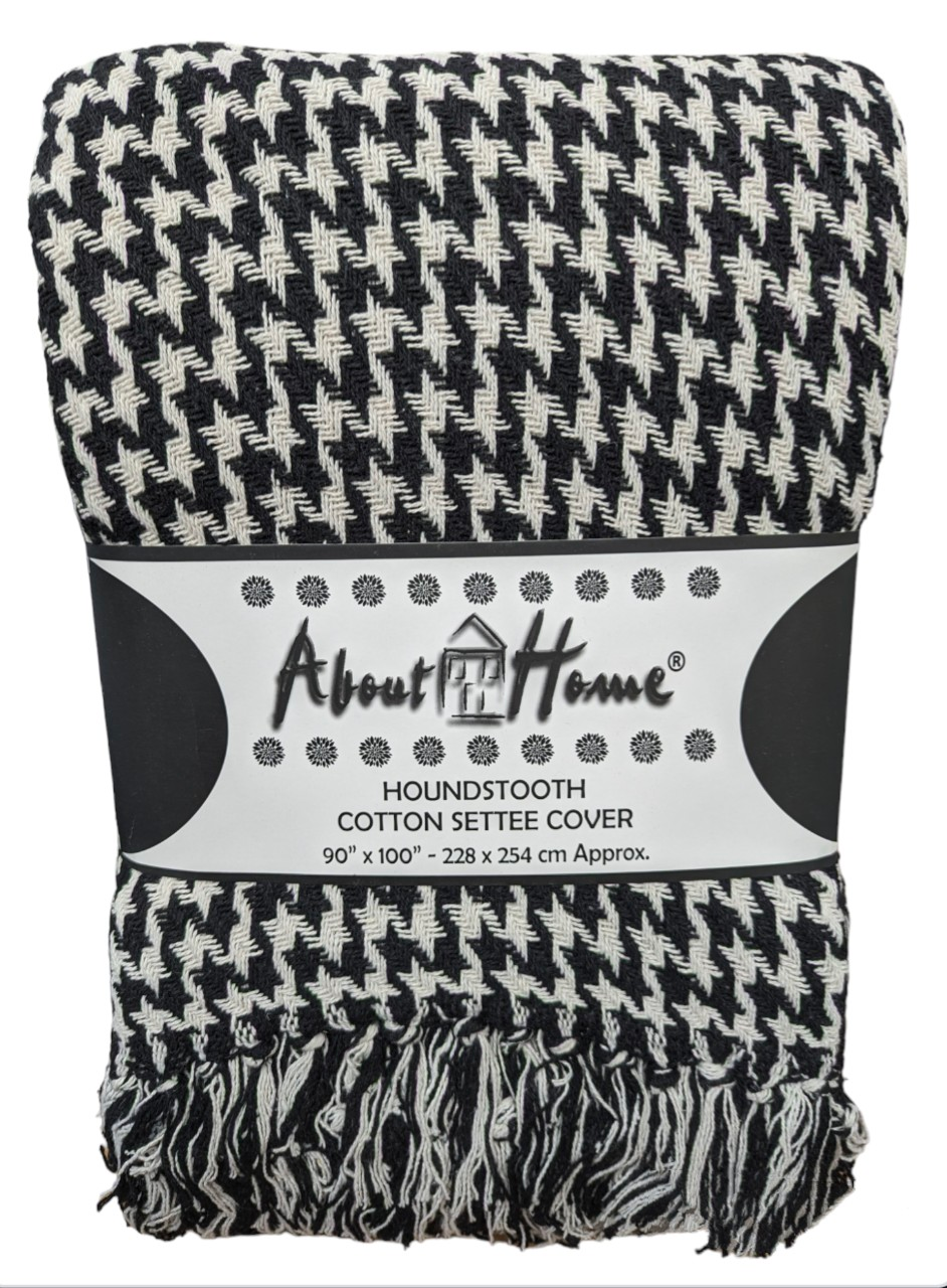 XL BLACK MULTI HOUNDSTOOTH  WEAVE 100% COTTON SOFA THROW BEDSPREAD 228x 254cm