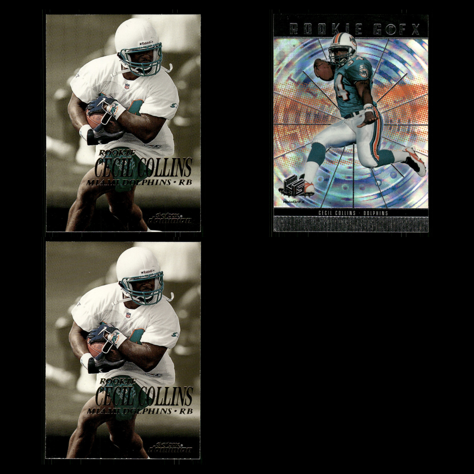 Cecil Collins Rookie Lot 3 Football Cards 1999 SkyBox Dominion Miami Dolphins NM