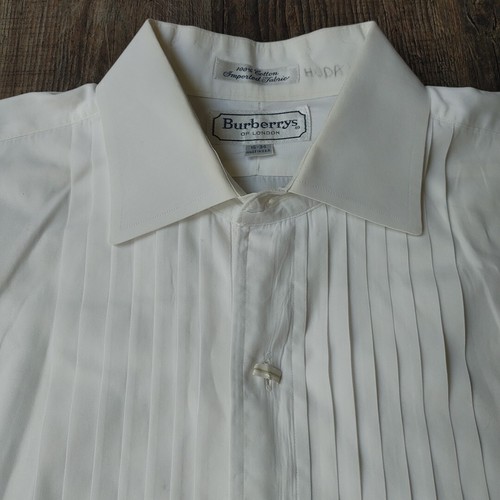 Vtg Burberrys Shirt Mens 16 34 London Pleated French Cuffs Tuxedo USA Wedding