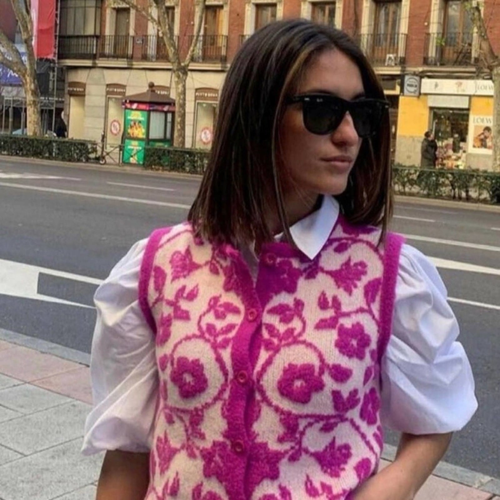 Zara Magenta White Floral Jacquard Knit Vest Bloggers Favorite Size Medium thumbnail 10