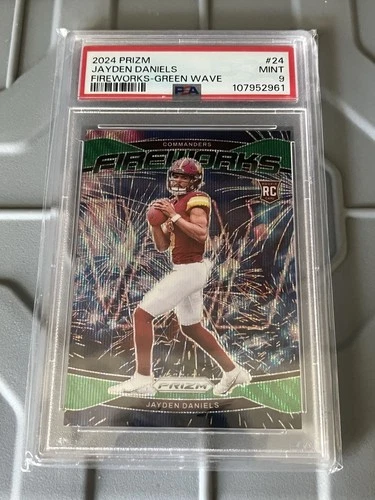 2024 PANINI PRIZM FIREWORKS GREEN WAVE #24 JAYDEN DANIELS ROOKIE RC PSA 9
