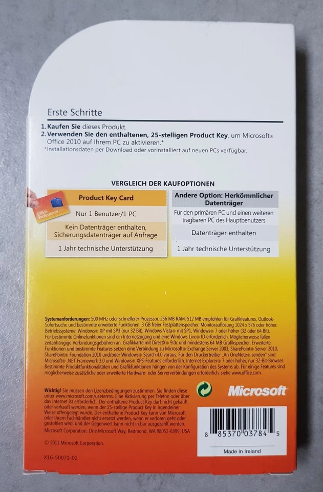 Microsoft Office Professional 2010 Product Key Card (PKC) DE (X16-50071-02) - Bild 2 von 3
