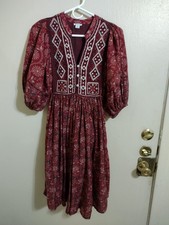 Sundance Women's Petite Small Embroidered Pullover 3/4 Sleeve Short Dress EUC