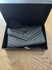 Saint Laurent YSL Black Monogram Envelope Wallet on Chain WOC