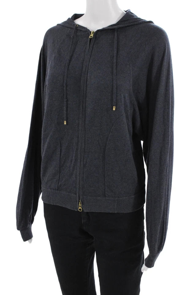 Haute Hippie Women Full-Zip Hoodie Dark Gray Silk Cotton Cashmere Size S - Image 2 of 4