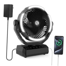  Camping Fan with Light - 20000mAh Rechargeable Battery Fan with 12 inch Black