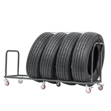  Rolling Tire Storage Rack with Straps for Garage and Transport Trailer, Fits 