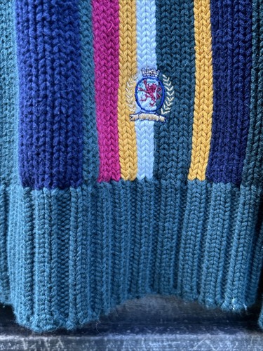 Maglione Tommy Hilfiger vintage logo a righe colorblock 100% cotone XL VECCHIO LOGO RARO - Foto 12 di 24