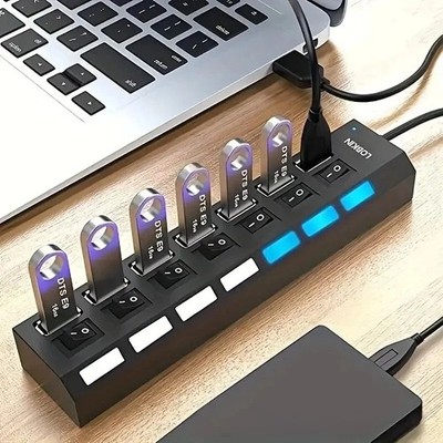High Speed USB 2.0 Hub 4/7 Port Splitter with LED Switch for PC Laptop