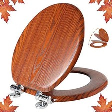 Round Toilet Seat Molded Wood Toilet Seat with Quietly Close and Quick Releas...