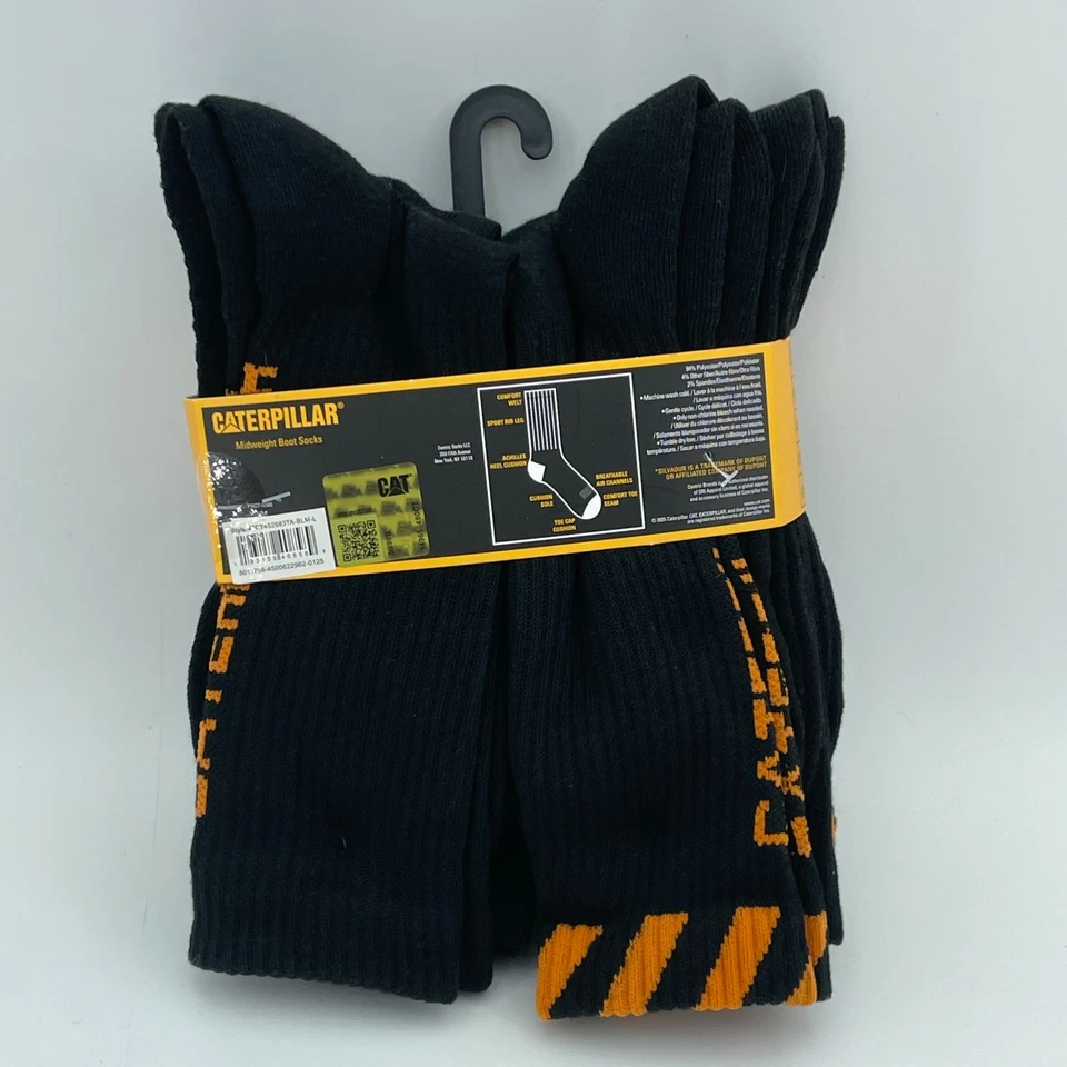 Paquete de 6 calcetines de bota de peso medio CATERPILLAR para hombre negro naranja gris talla 6-12 anti olor Foto 4 de 4