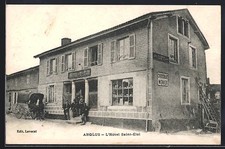 Old postcard Anglus, the Hotel Saint-Eloi and street scene with cart 