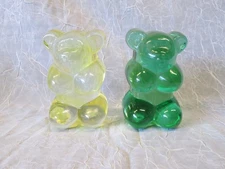 Lot 2 Glass GUMMY TEDDY BEAR Yellow & Green Leonardo Haribo Germany Paperweights