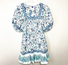 OLD NAVY Oversized Peasant Ruffled Dress Womens XS Blue Floral Puff Sleeves