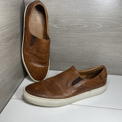 Frey Mens Leather Brown Deck Shoes Sneakers   Distressed-Look Casual Sz 9.5