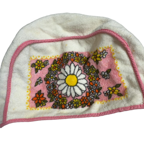 VINTAGE White Pink Floral Toaster Cover Terry Cloth Retro Daisy Standard Kitschy