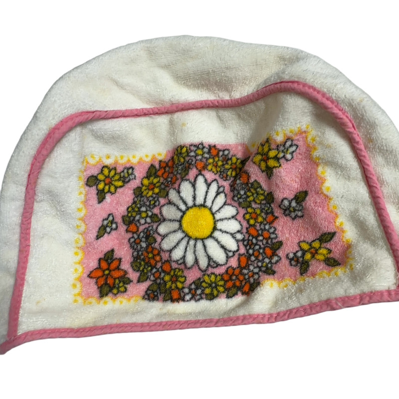 VINTAGE White Pink Floral Toaster Cover Terry Cloth Retro Daisy Standard Kitschy