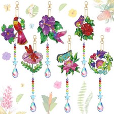 6 Pcs Diamond Art Kits Birds Wind Chimes Suncatchers Double Sided Flower