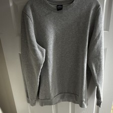 Men  s Gray Solid Fleece Crewneck Pullover Sweatshirt Cotton Blend M