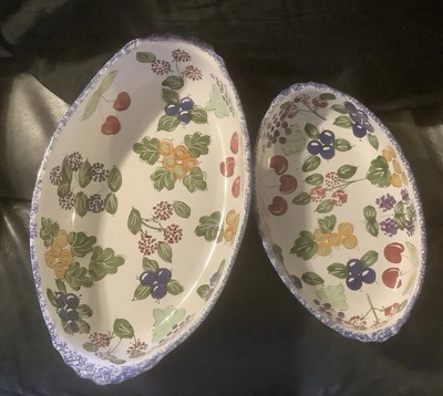 Hungarian Pottery Mesa International Hand Painted Mixed Berries -2 Dishes Bowls
