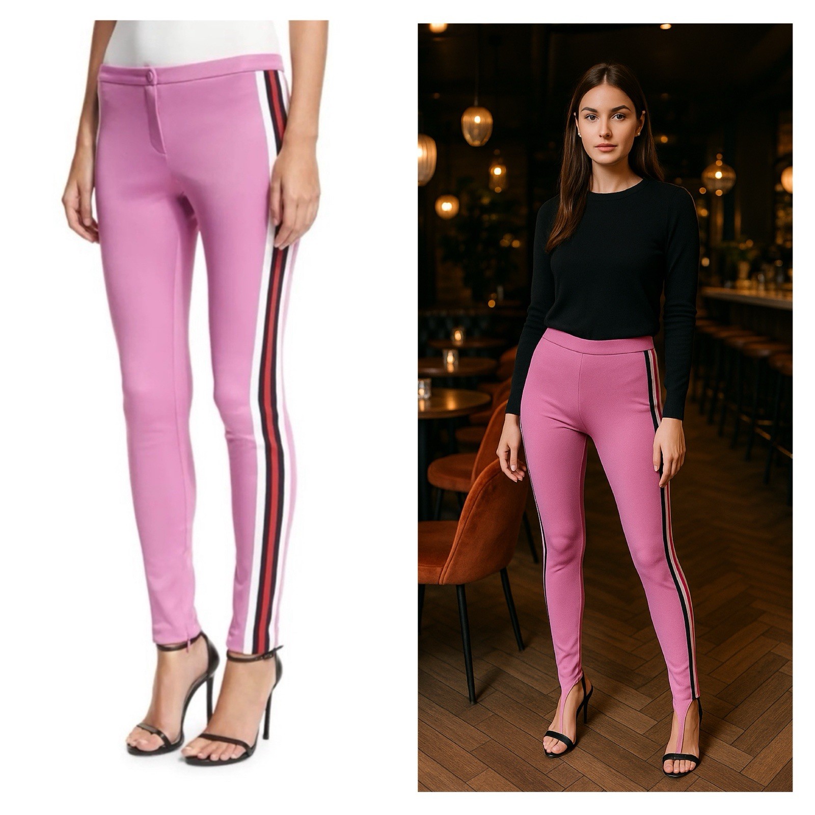 GUCCI Stirrup Pants XS Mauve Pink Knit Tuxedo Stripe Y2K 90s Retro Leggings NWT