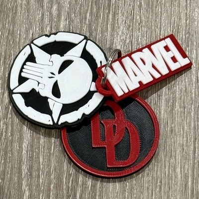 Daredevil Punisher Marvel Logo Keychain 3D Printed Gift Red Black White Lot Of 3