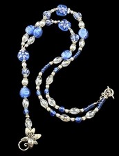 Handmade blue and white beaded lanyard eyeglass chain