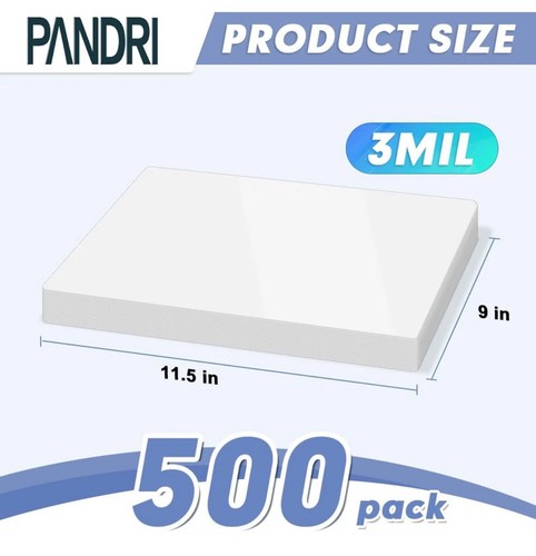 Laminating Sheets, PANDRI 500 Pack Thermal Laminator Pouches Holds 8.5 X 11 Inch, 3 Mil Clear Laminator Paper 9 X 11.5 Inch, Letter Size