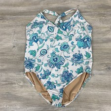 Lands End One Piece Swimsuit Women 20 Blue floral Paisley Built in Bra
