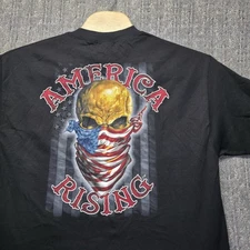 Hot Leathers T-Shirt Men's XL America Rising Skull Flag Biker Motorcycle Black N