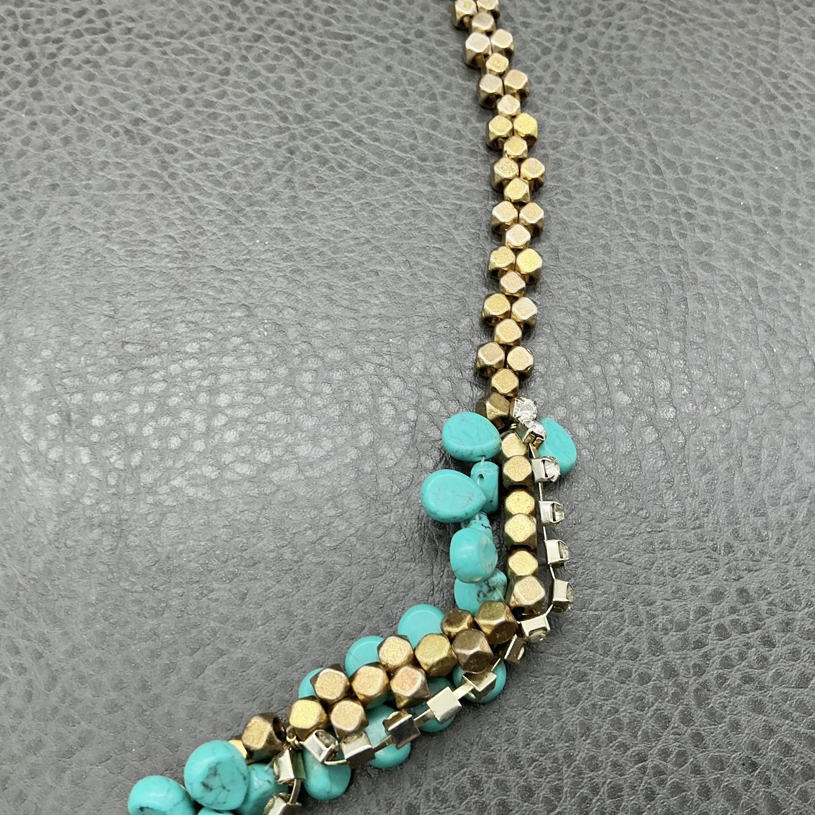 LOFT Blue Turquoise Beaded Statement Necklace Gol… - image 6