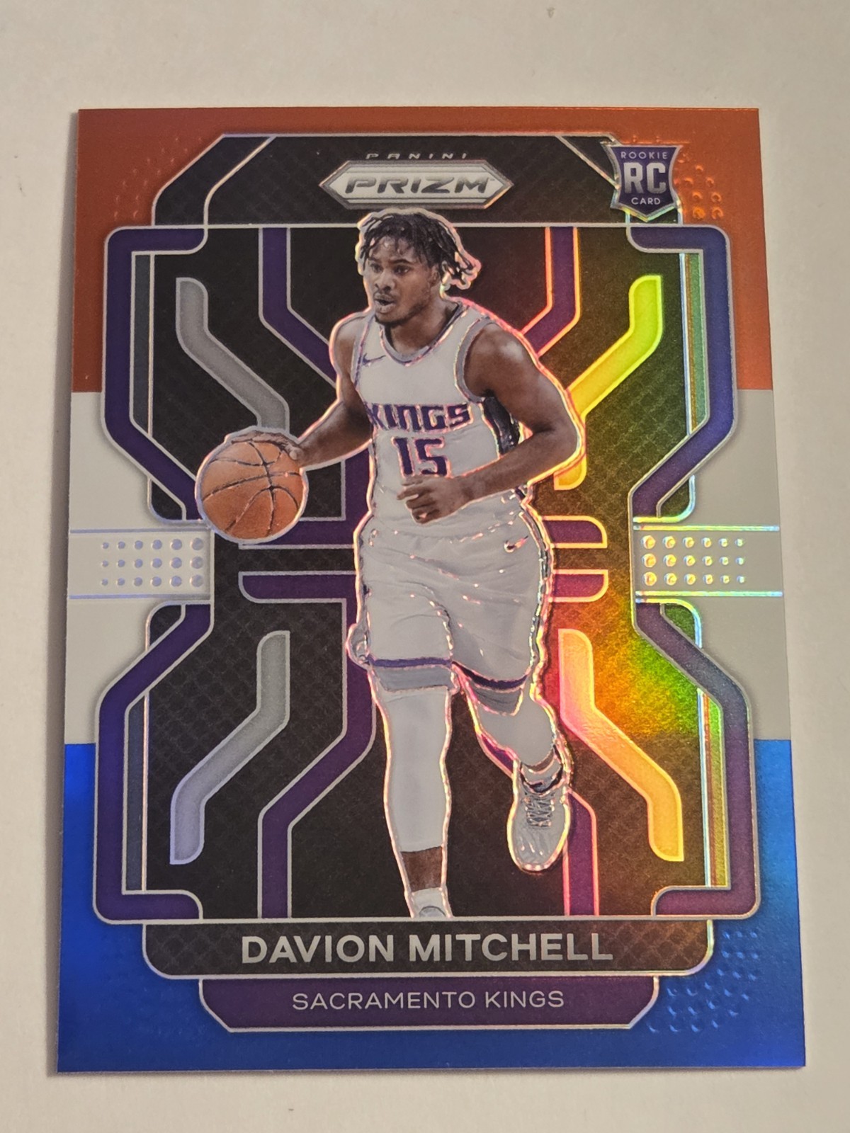2021-22 Prizm Basketball Red White And Blue Davion Mitchell #312 Rookie RC 