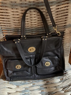 Vintage Coach Hampton Legacy Turn Lock Briefcase Shoulder Bag Leather Black