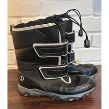Lands End Snow Flurry Kids Winter Boots Black Silver Insulated Size 3 Youth Warm