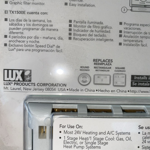Lux Products TX1500E Smart Temp Programmable Thermostat NOS Edw17 - Picture 8 of 10