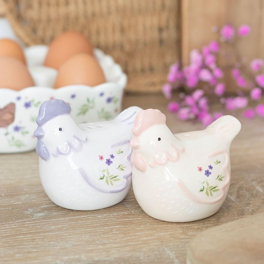 Ceramic Hens Salt + Pepper Shakers Set - Easter Tablescape Decor