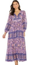 Spell & The Gypsy Collective Purple Floral Metallic Maxi Dress Long Sleeve XS