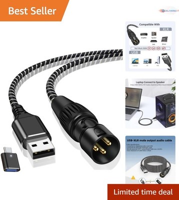 USB to XLR Audio Cable 6.6 FT Braided Male to Male Stereo for Speakers Mixers