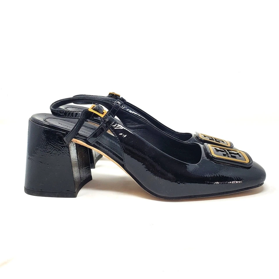 Bombas Tory Burch Georgia Slingback 70MM Naplack Vaca Perfecta Negra 137065 Talla 8 Foto 4 de 4