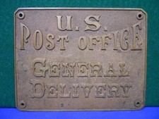 Vintage Original US POST OFFICE GENERAL DELIVERY Brass Plaque/Sign  6 7/8x 5 3/8