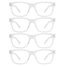 4 Pack Reading Glasses for Women Men, Large Square Readers 2.0 Clear Frame wi...