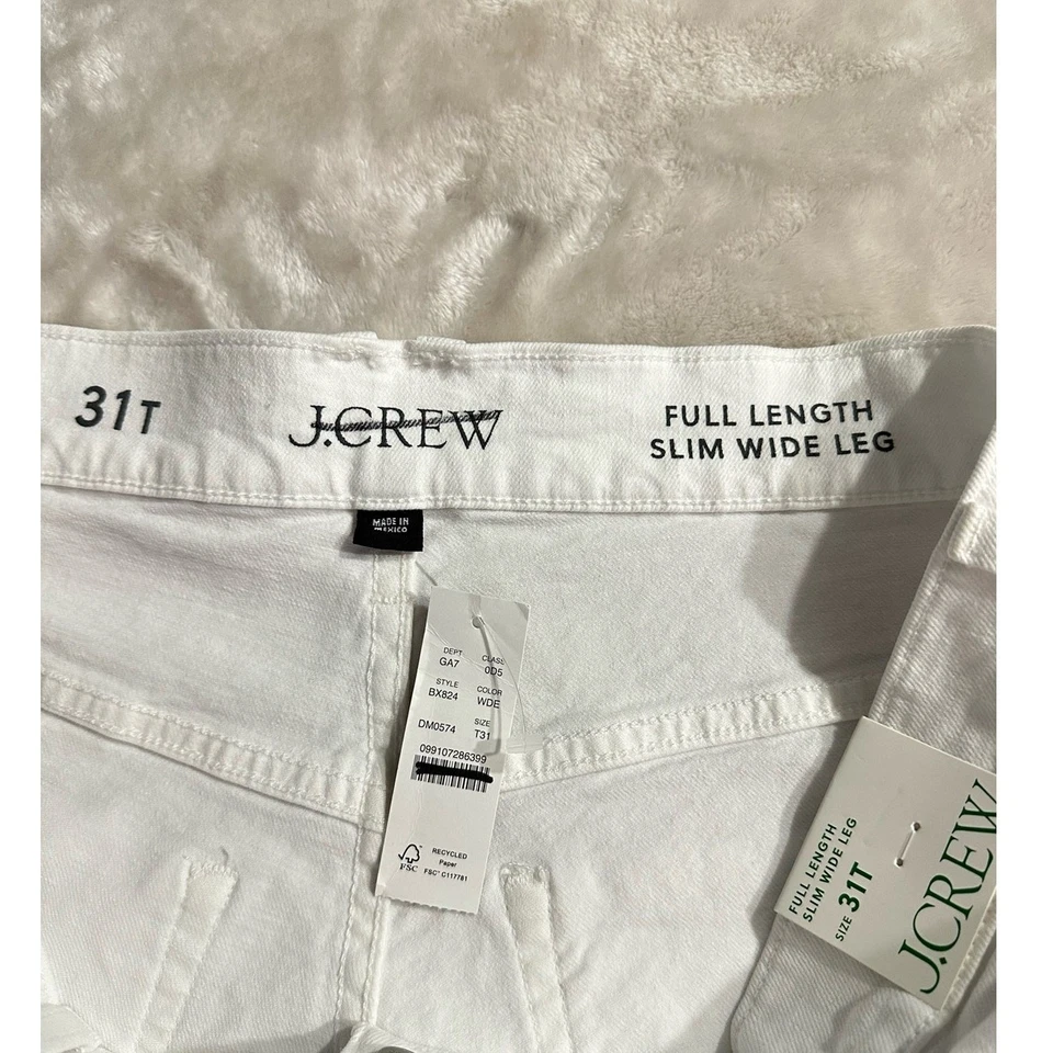 J.Crew Slim Wide Leg Jeans Women's 31T Tall White Raw Hem Full Length NWT - Image 3 of 4