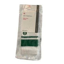 Lululemon Daily Stride Ribbed Socks M/L White Green Stripe Crew Cotton Blend NWT