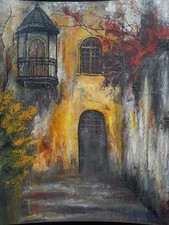 “Golden Silence of the Old Balcony | Original Acrylic Art Painting 16×20 in