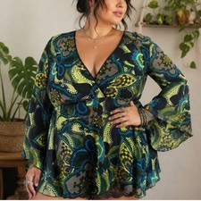 y2k babydoll top xl fairycore whimsigoth Paisley Chiffon Sheer flowy romantic