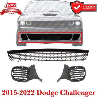 Set 3Pc New Front For 2015-2022 Dodge Challenger Bumper Lower Grille with Bezels