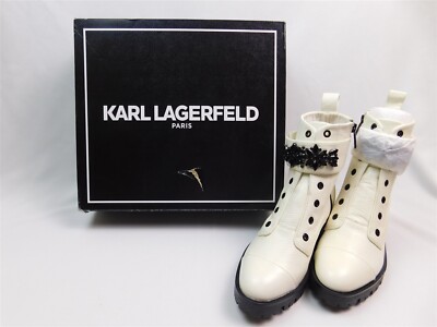 Karl Lagerfeld Paris PRIM Bone Pebbled Leather Zip Up Boots Size 8M IOB