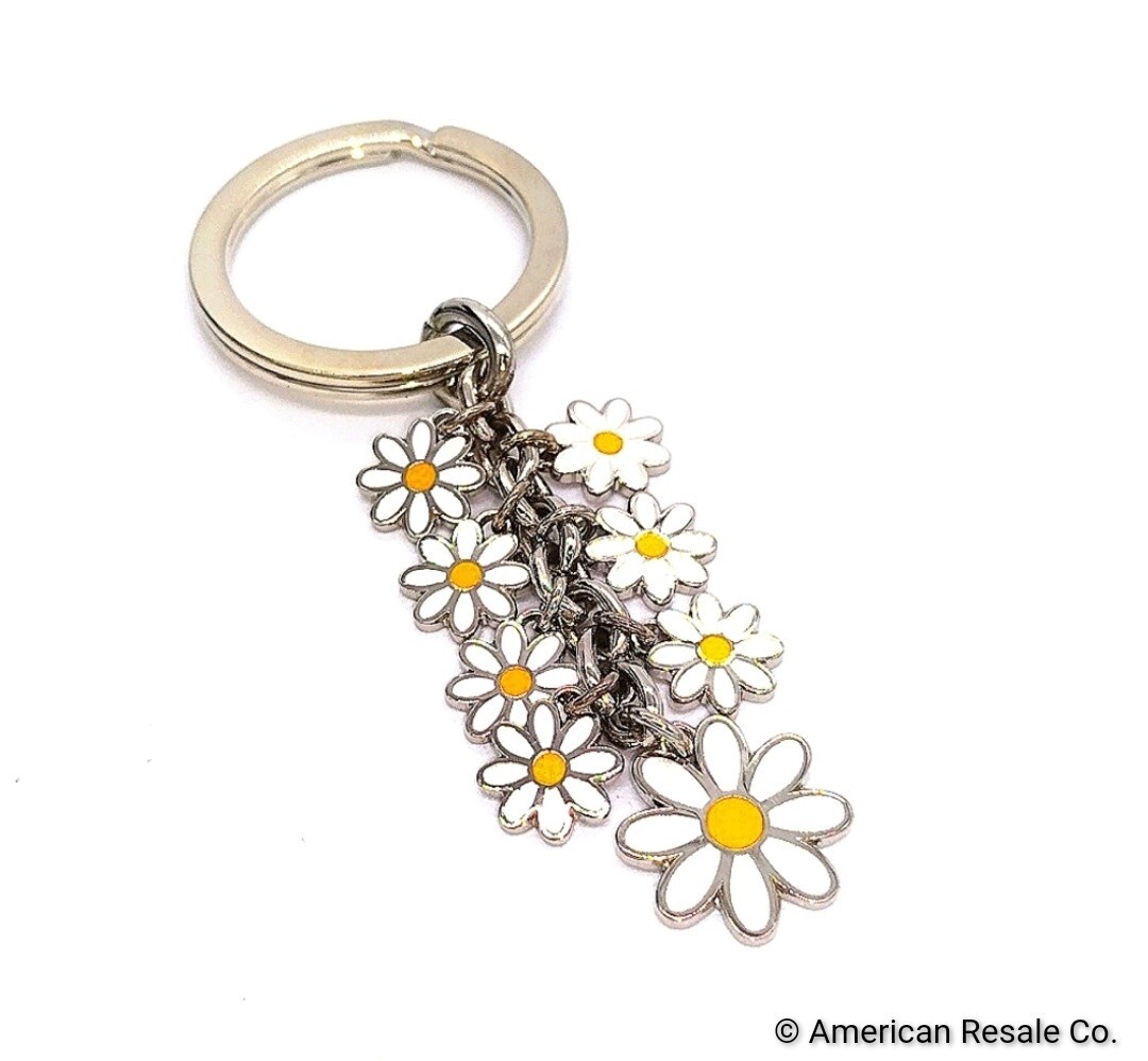 COACH Rare White Enamel Multi Daisy Flower Keychain Fob Purse