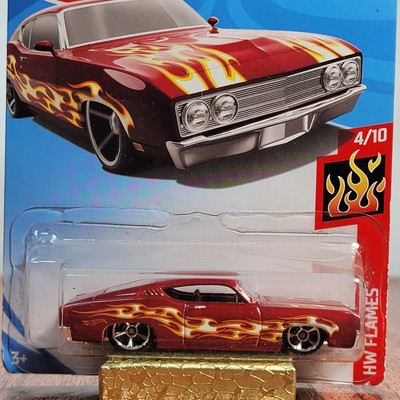 2019 Hot Wheels #32 HW Flames 4/10 '69 FORD TORINO TALLADEGA Red Chrome Wheels 