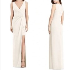 NWT Jenny Packham V Neck Crepe Column Gown Bridesmaid Dress Ivory White Sz 14